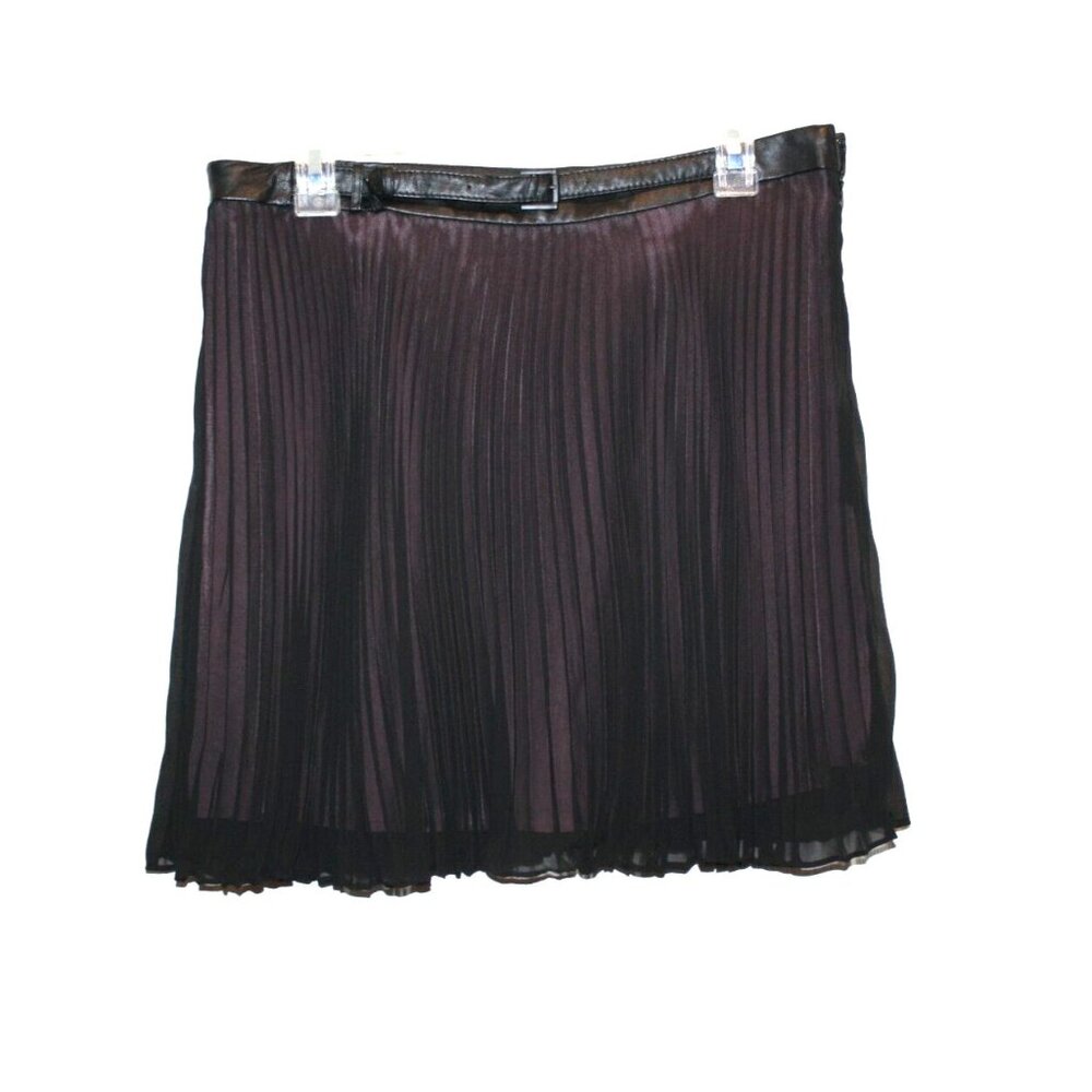 BCBG GENERATION Women's Skirt Size 12 Sheer Black over Pink Pleated Belted